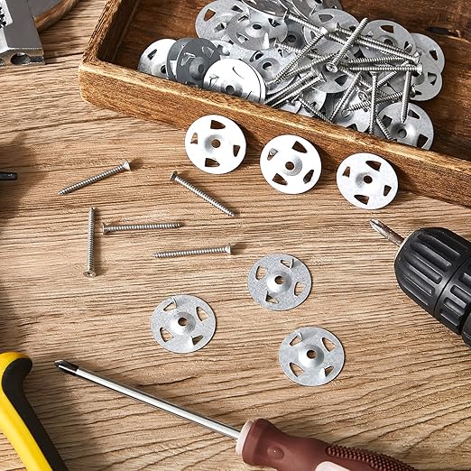 Fastener Kit Board Hardware Set, Includes 1-1/8 Inch Galvanized Steel Washers and Stainless Steel Screws for Fixing Fastening Installation(300 Pcs)