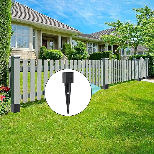 4 Pcs 4x4 Fence Post Anchor Ground Spike16(Inner Size 3.6"x3.6") Black Powder Coated–Mailbox Post Anchors, for Deck,Fence,Railing,Mailbox..