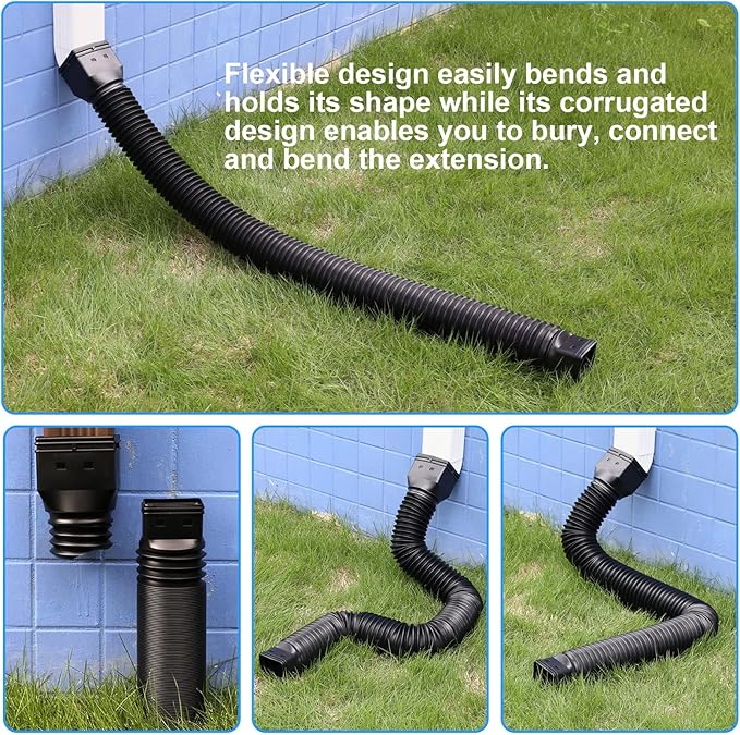Rain Gutter Downspout Extensions, Flexible Downspout Extender for Rain Water Drainage, Down Spout Drain Extension Extendable from 21 to 68 Inches(3 Pack, Black)