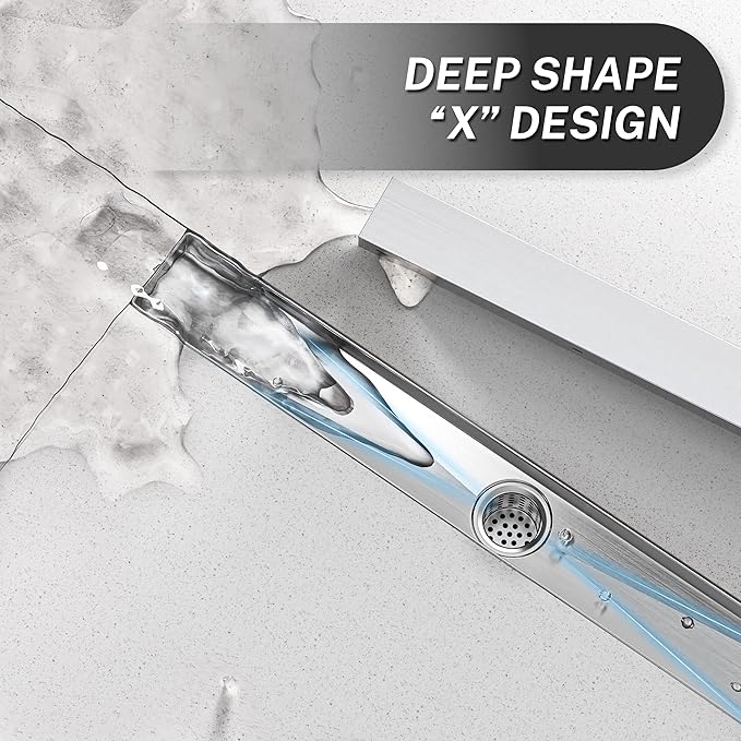 Linear Shower Drain.12 Inch Shower Trench Drain with 2-in-1 Flat Cover & Inser Cover,304 Stainless Rectangle Steel Shower Floor Drain with Hair Strainer and Leveling Feet (Brushed Nickel, 12 in)