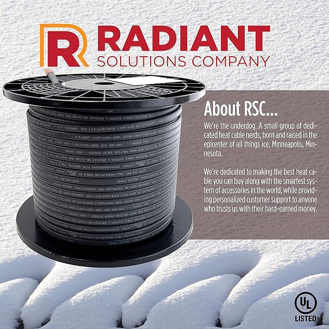 Radiant Solutions Company Heat Tape Pro - Self-Regulating Heat Cable - Long Term Ice Dam, Roofing, Gutter & Pipe Freeze Protection - 12 MM, 6 Watts Per Foot (250, 120 Volt)