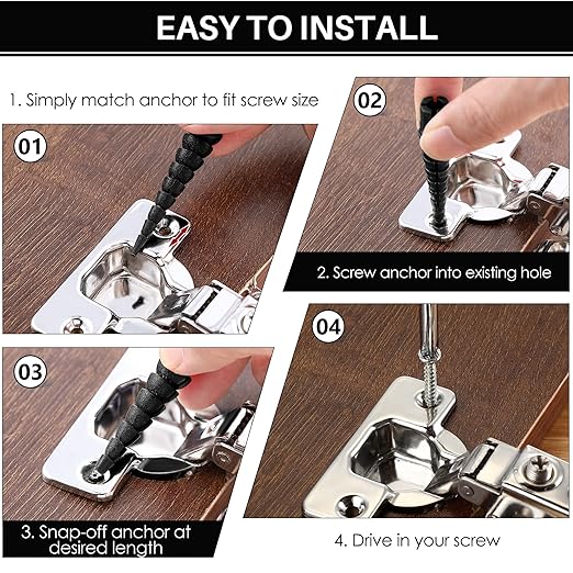 15 Pcs Wood Anchor, Fixes Stripped Screw Holes in Wood, Door, Furniture, Fits Sizes #2 to #16, Black