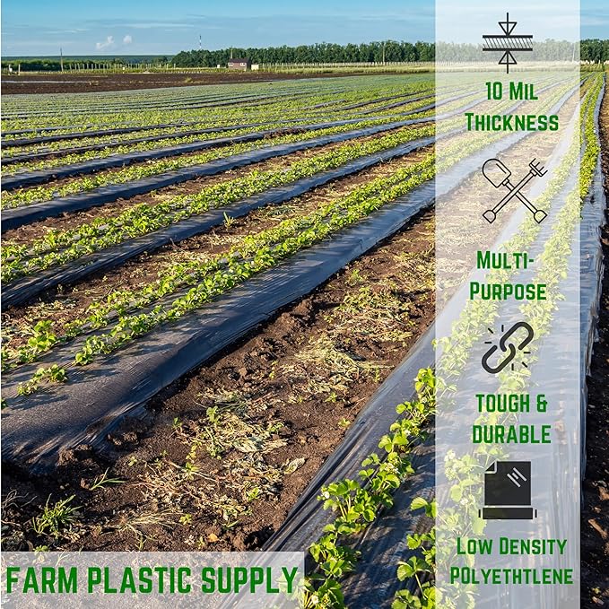Farm Plastic Supply - Black Plastic Sheeting - 10 mil - (10' x 100') - Black Plastic Tarp, Polyethylene Vapor Barrier Plastic Sheeting, Painters Tarp, Roll of Heavy Duty Plastic