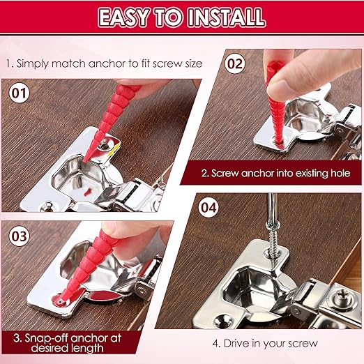 15 Pcs Wood Anchor, Stripped Screw Hole Repair Kit for Wood, Door Hinge Screw Hole Repair Fits Screws Sizes #2 to #16, Red