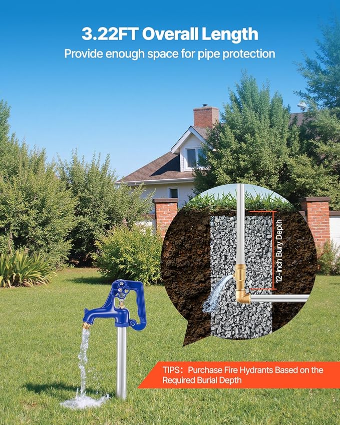 VEVOR Frost Proof Yard Hydrant, 3.22FT Freeze-Proof Outdoor Faucet with 12" Bury Depth, 3/4" NPT Pipe Connection, Lever Handle + Handwheel, No Lead Freezeless Hydrant for Yard Garden Farm Irrigation