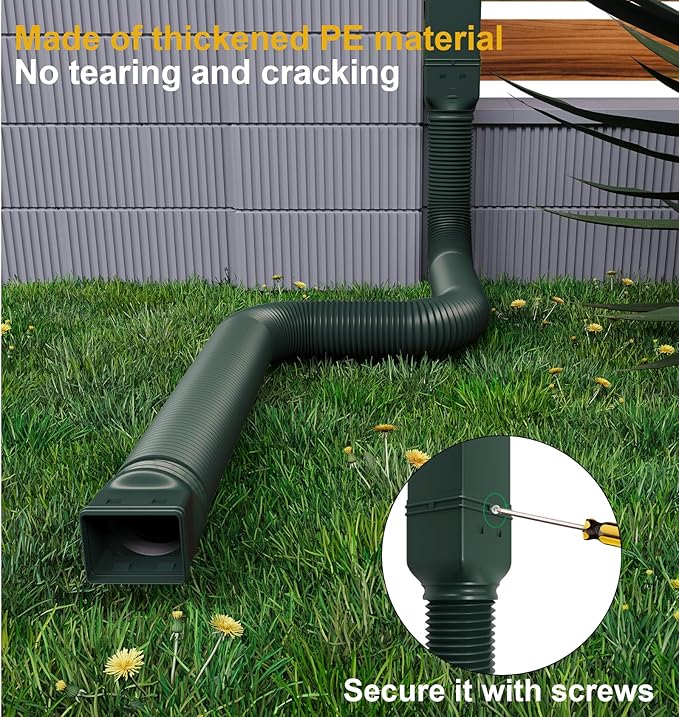 Rain Gutter Downspout Extensions, Downspout Extender for Rainwater Drainage Flexible, Extendable 58"+66" Down Spout Drain Extension Pipes (2 Pack, Green)