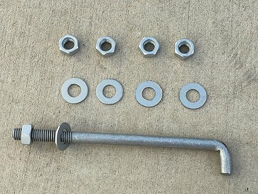 Sandbaggy 1/2" x 8" Threaded Concrete Anchor L-Bolts (Nuts & Washers Included) - Hot Dipped Galvanized - Sill Plate, Base Plate, Masonry, Wood, Cement Anchors, J Bolt (1500, 1/2" x 8")