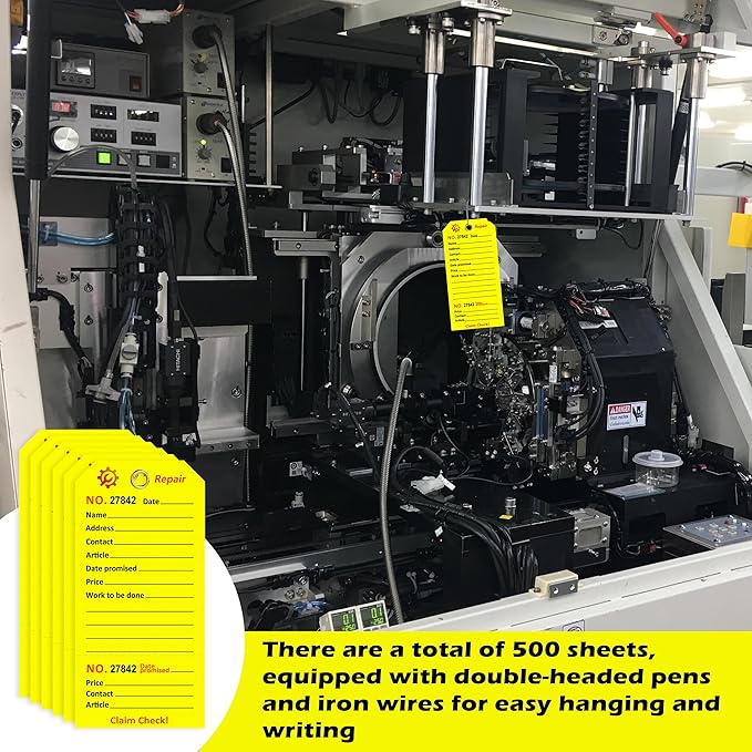 500 Pcs Repair Tags with Hole and Wire Maintenance Service Tags 2.6 x 5.25 Inch Numbered for Machinery & Office Service Tickets Equipment Maintenance Price Notice with Stub Yellow (500)
