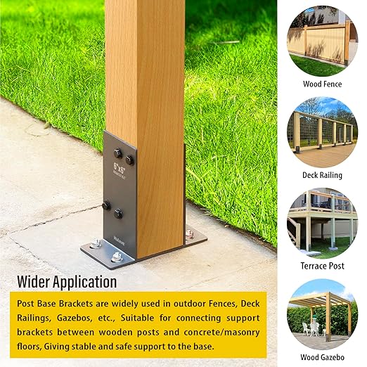 Hulave 4Pack Stainless Steel 6 x 6 (Actual: 5.5" x 5.5") Post Base, Suitable for Terrace Railing, Fence, Gazebo, Porch, etc Concrete Support Anchor Base Post Anchor Bracket (Dark Gray)