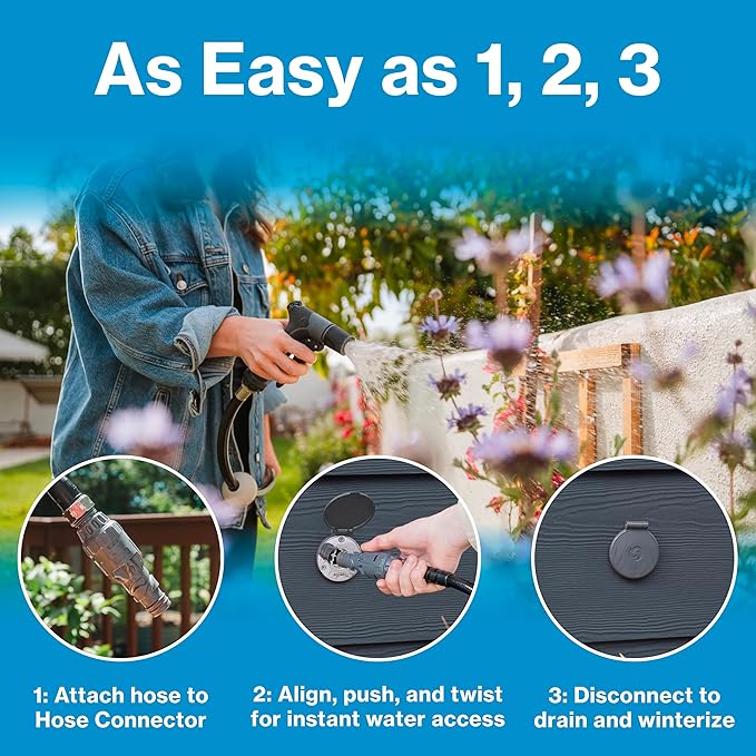 Aquor House Hydrant V1+ Frost Free Outdoor Faucet, Anti Siphon Valve with Quick Connect, Frost Proof Flush Wall Hose Bib, 12 inch Stem, 13-3/4 inch Install Depth, Slate Gray