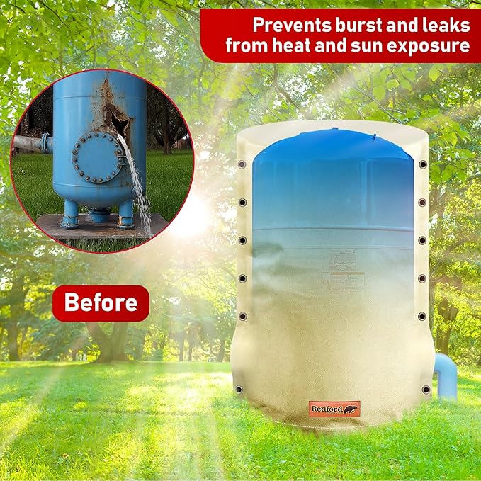Redford Supply Co. Cold Snap (5°F) Round Pressure Tank Cover Insulation, 3-Way Round, 28"Diameter x 64"H, Water Well Tank Covers Insulated, Well Pump Cover Insulated Freeze Proof for Winter (Beige)