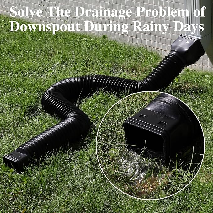 3 Pack Flexible Gutter Downspout Extensions Extendable from 21" to 67", Downspout Extender Comes with Adapters, Thickened Down spout Drain Extension for Rainwater Drainage(Black)