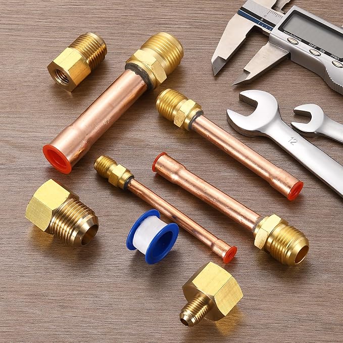 uxcell Brass Pipe Fitting, 1/4 SAE Male Thread x 1/4" OD Flare Connector with Copper Tube for HVAC System Air Conditioner Refrigeration