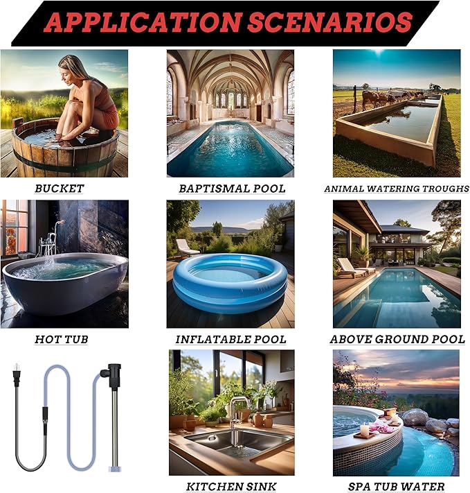 3500W 240V Swimming Pool Immersion Water Heater with Wifi Timer & Auto Shut Off – Submersible Electric Heater for Above-Ground Pool, Spa, Hot Tub, Bucket, Baptistry, Baptismal Pool & Bathtub