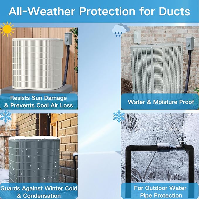 4 Layers HVAC AC Copper Pipe Insulation Cover, 78”x11.8” Oxford AC Pipe Covers, for Outdoor AC Lines, Electrical Cables, Wires, Prevents Freezing, Waterproof ,UV Resistant (Light Gray)