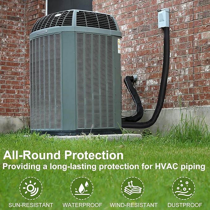 ‌HVAC Copper Pipe Insulation Cover - 600D Oxford Fabric AC Line Insulation Sleeve Outdoor AC Pipe Insulation Cover for Central Air Conditioner & Mini Splits, Flexible & Weatherproof, Black 72"x10.2"