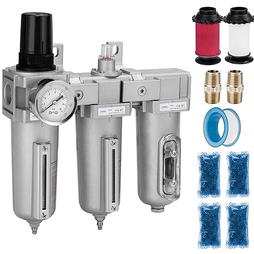 NANPU 3/4" NPT Industrial Grade 3 Stage Air Drying System - Particulate Filter, Coalescing Filter, Desiccant Dryer & Air Regulator, Metal Bowl, Manual Drain, Suitable for Paint Spray＆ Plasma Cutter
