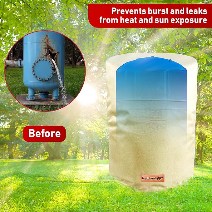 Redford Supply Co. Cold Snap (5°F) Round Pressure Tank Cover Insulation, 24"Diameter x 34"H, Water Well Tank Covers Insulated, Well Pump Cover Insulated Freeze Proof for Winter Outdoor (Beige)