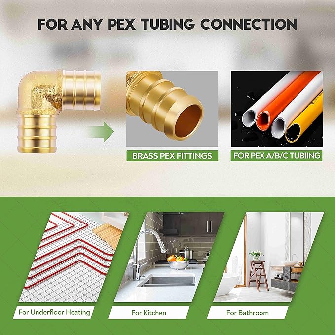 1/2 inch T PEX Tee 1/2" x 1/2" x 1/2" (pack of 8) Lead-Free Brass Barb Crimp Pipe Fitting/Fittings