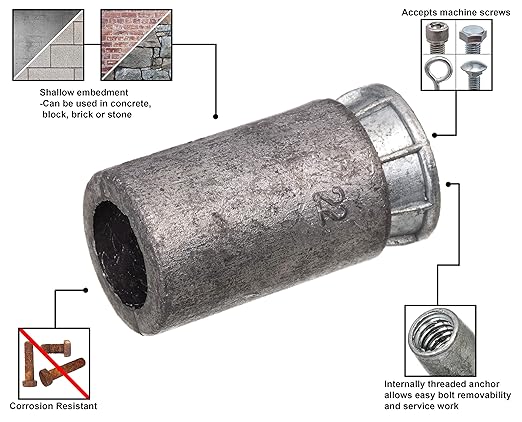 Wej-It MS14 Expansion Shield Anchor, Zamac Alloy, Meets A-A 1922A Type 1 and FFS-325C Group 1 Type 1 Class 1, 7/8" Length, 1/4"-20 Threads (Pack Of 100)