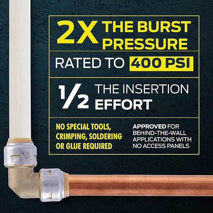 SharkBite Max 3/4 Inch Tee, Pack of 6, Push to Connect Brass Plumbing Fitting, UR370