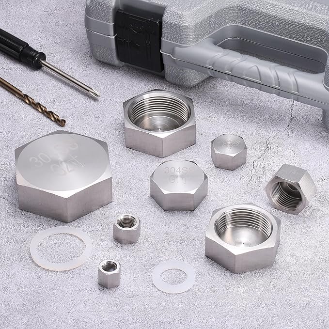 uxcell 2pcs Hex End Cap 304 Stainless Steel Nut with Washer, G1" Female Thread Pipe Fitting, Gas Line Water Line Stop Valve Cap Tubing Ends for Plumbing Fittings, Silver Tone