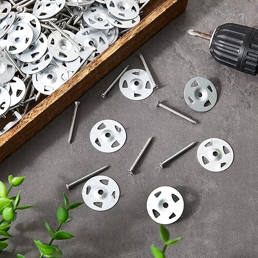 Fastener Kit Board Hardware Set, Includes 1-1/8 Inch Galvanized Steel Washers and Stainless Steel Screws for Fixing Fastening Installation(300 Pcs)