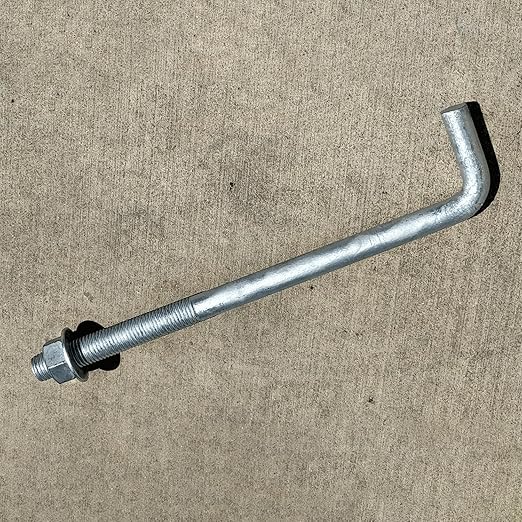 Sandbaggy 1" x 16" Threaded Concrete Anchor L-Bolts (Nuts & Washers Included) - Hot Dipped Galvanized - Sill Plate, Base Plate, Masonry, Wood, Cement Anchors, J Bolt (10, 1" x 16")