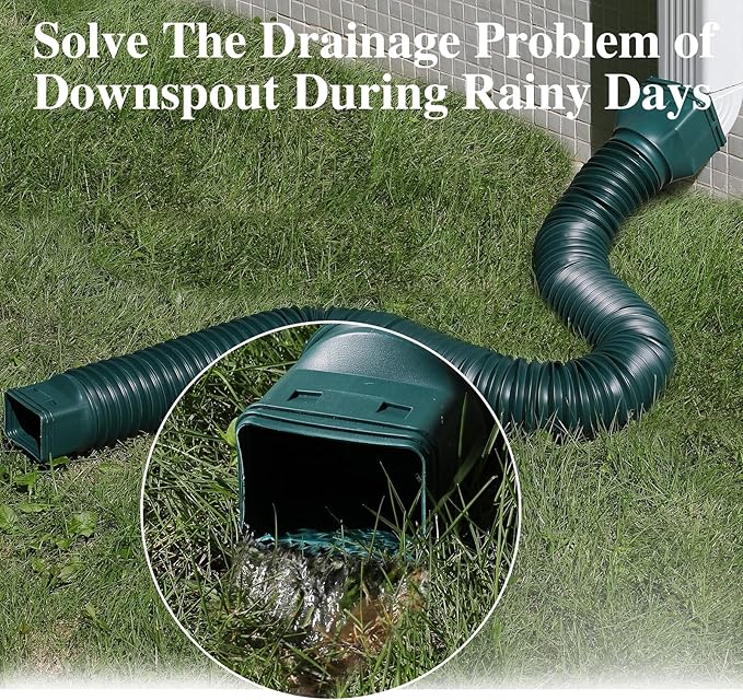 3 Pack Flexible Gutter Downspout Extensions Extendable from 21" to 67", Downspout Extender Comes with Adapters, Thickened Down spout Drain Extension for Rainwater Drainage(Green)