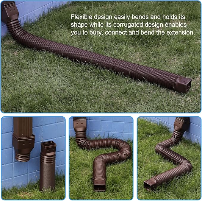4 Pack Rain Gutter Downspout Extensions Flexible, Drain Downspout Extender,Down Spout Drain Extender, Gutter Connector Rainwater Drainage,Extendable from 21 to 68 Inches(Brown)