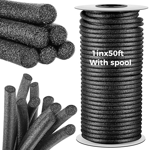 1 Inch x 50 ft Foam Backer Rod for Gaps Joints Concrete Crack Filler Caulk Saver Bulk Foam Backing Rod Concrete Filler Rope for Weather Stripping Door Seal(Black)