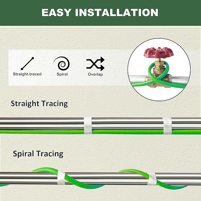 MAXKOSKO 150 Feet Pipe Heat Cable for Water Pipe Freeze Protection, Self-Regulating Heat Tape for Metal And Plastic Home Pipes, Anti-Freeze Pipe Heating Trace System 120 V