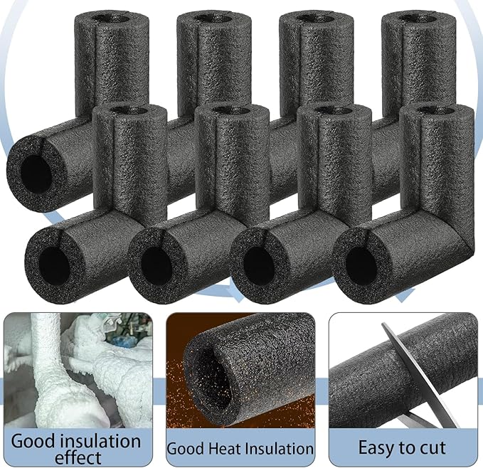 Frienda 4 Pack Pipe Insulation Foam Tube Elbow Insulation Tubing Elbows Water Freeze Protection Heat Preservation Foam Tube for Tubing Outdoor Water Pipe Protection (1/2 Inch,Classic)