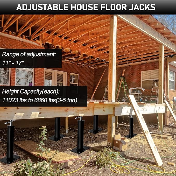 House Jacks for Leveling, 2 PCS Adjustable Jack Post 11"-16" Basement Floor Jack, Screw Floor Jack Post Supports Stabilizer Jacks for House Foundation, Stairs, Porches, Roof Beams