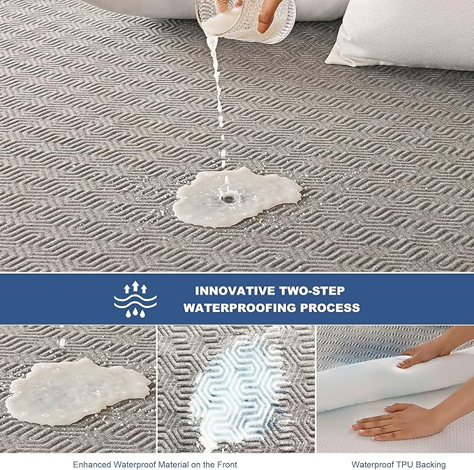 GRT Twin Mattress Protector Waterproof, Breathable Bamboo Charcoal Fiber Mattress Cover, Noiseless and Odor Free Upgraded Mattress Protector with Double-Barrier Protection, 8"-26" Deep Pocket